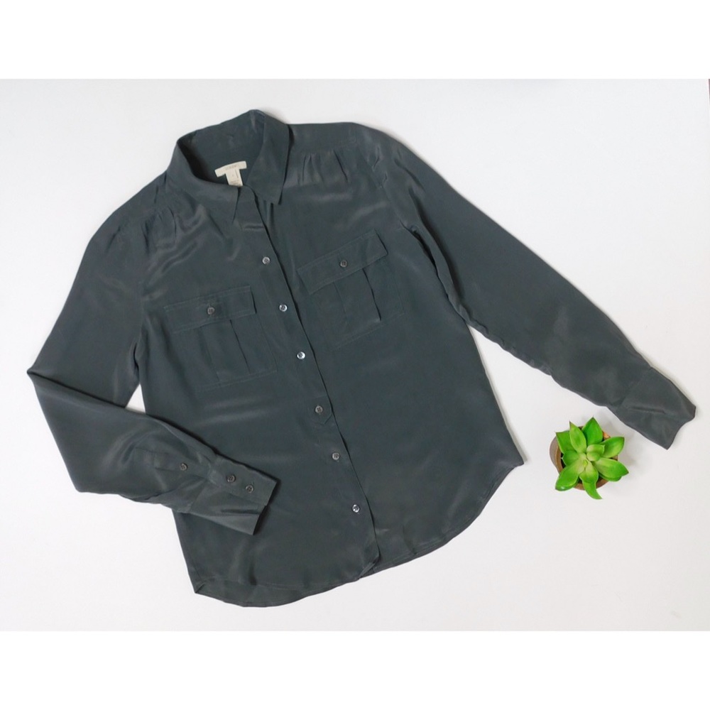 J. CREW ~ Sz 2 100% SILK Blythe Top Blouse Gray